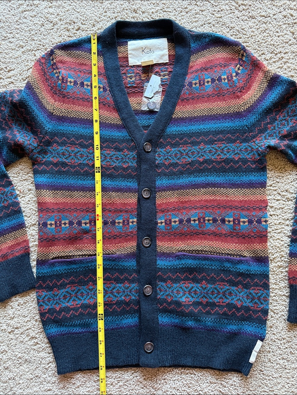 Koto Lambswool Blend V-Neck Button Cardigan - Multicolored